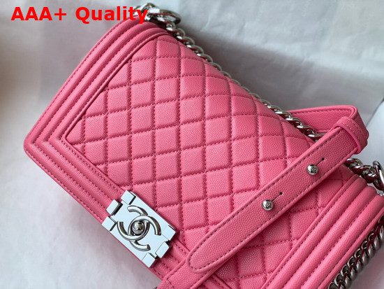 Chanel Boy Chanel Handbag Pink Grained Calfskin Silver Tone Metal A67086 Replica