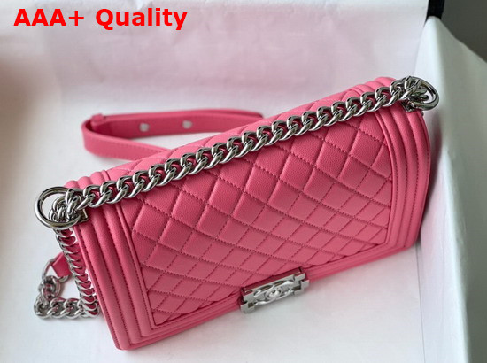 Chanel Boy Chanel Handbag Pink Grained Calfskin Silver Tone Metal A67086 Replica