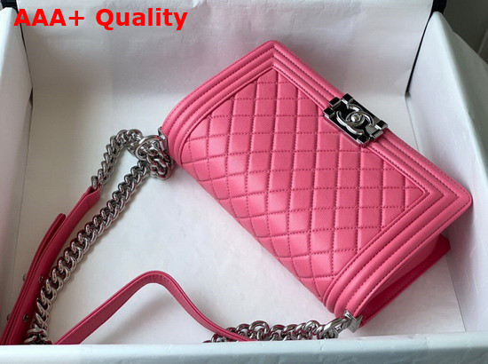 Chanel Boy Chanel Handbag Pink Grained Calfskin Silver Tone Metal A67086 Replica