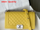 Chanel Boy Chanel Handbag Yellow Grained Calfskin Silver Tone Metal A67086 Replica