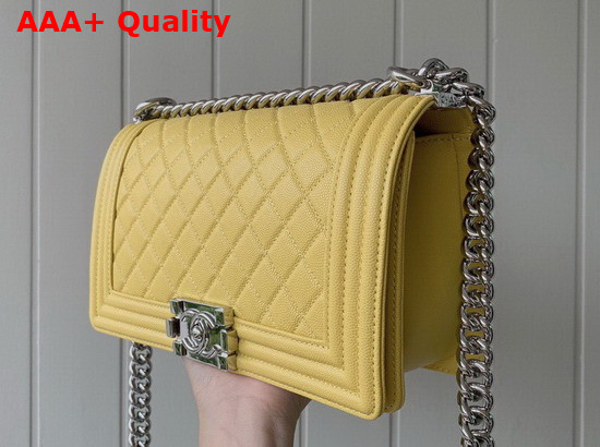 Chanel Boy Chanel Handbag Yellow Grained Calfskin Silver Tone Metal A67086 Replica