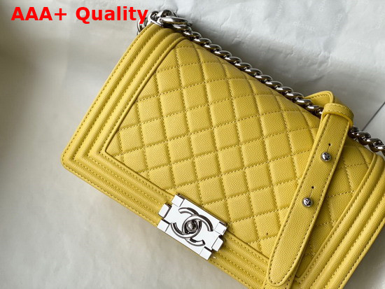 Chanel Boy Chanel Handbag Yellow Grained Calfskin Silver Tone Metal A67086 Replica