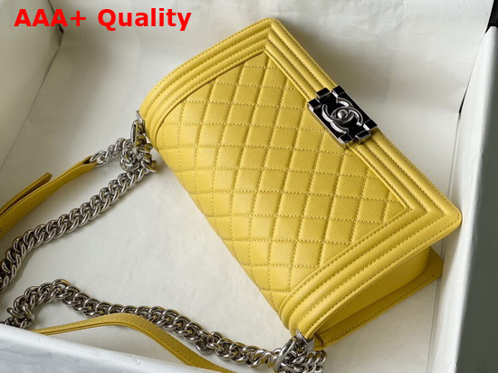 Chanel Boy Chanel Handbag Yellow Grained Calfskin Silver Tone Metal A67086 Replica