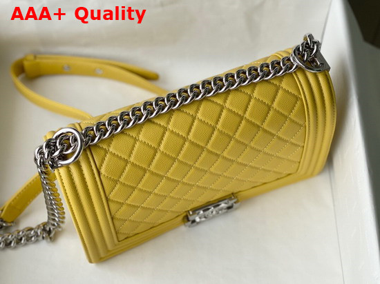 Chanel Boy Chanel Handbag Yellow Grained Calfskin Silver Tone Metal A67086 Replica