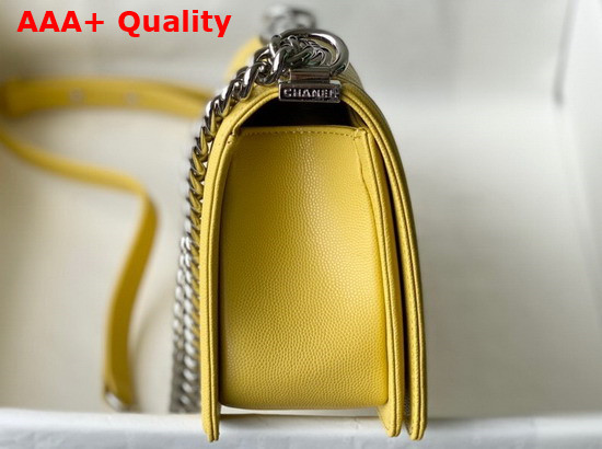 Chanel Boy Chanel Handbag Yellow Grained Calfskin Silver Tone Metal A67086 Replica