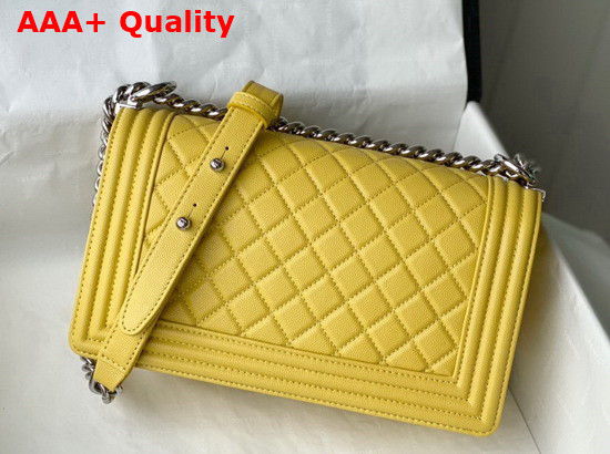 Chanel Boy Chanel Handbag Yellow Grained Calfskin Silver Tone Metal A67086 Replica