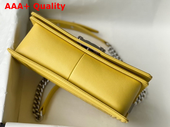 Chanel Boy Chanel Handbag Yellow Grained Calfskin Silver Tone Metal A67086 Replica