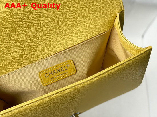 Chanel Boy Chanel Handbag Yellow Grained Calfskin Silver Tone Metal A67086 Replica