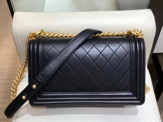 Chanel Boy Chanel Handbag in Black Embroidered Lambskin Gold Tone Metal