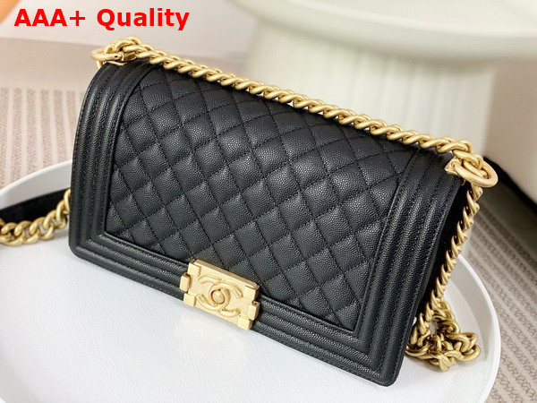 Chanel Boy Chanel Handbag in Black Grained Calfskin Gold Tone Metal A67086 Replica