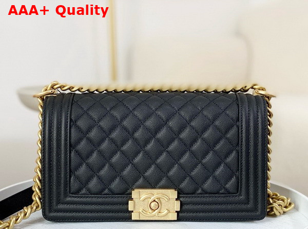 Chanel Boy Chanel Handbag in Black Grained Calfskin Gold Tone Metal A67086 Replica