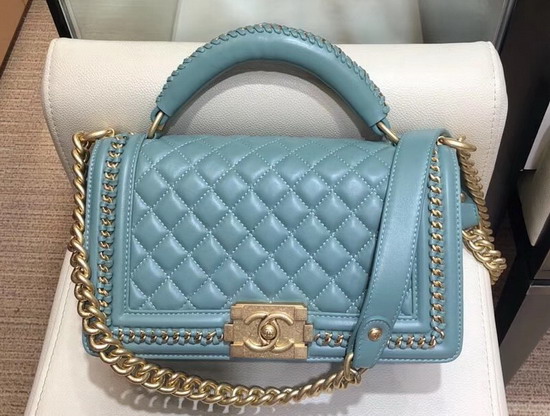 Chanel Boy Chanel Flap Bag with Handle Baby Blue Lambskin