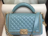 Chanel Boy Chanel Flap Bag with Handle Baby Blue Lambskin