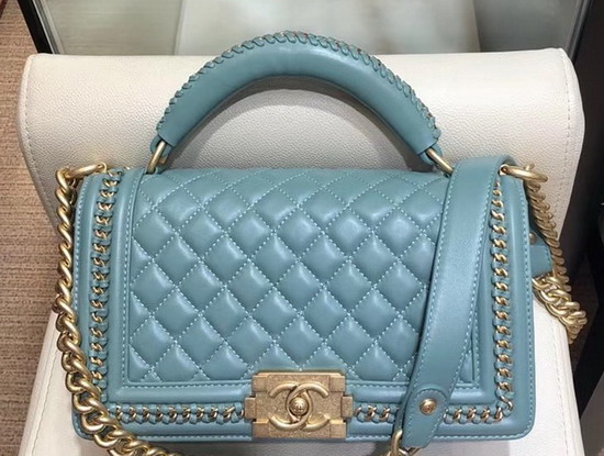 Chanel Boy Chanel Flap Bag with Handle Baby Blue Lambskin