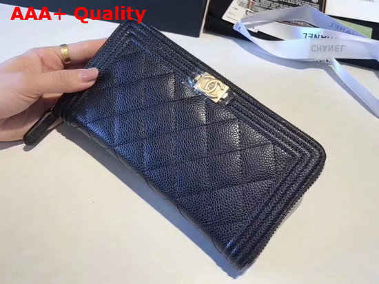 Chanel Boy Chanel Zipped Wallet in Black Grained Calfskin Replica