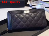 Chanel Boy Chanel Zipped Wallet in Black Grained Calfskin Replica