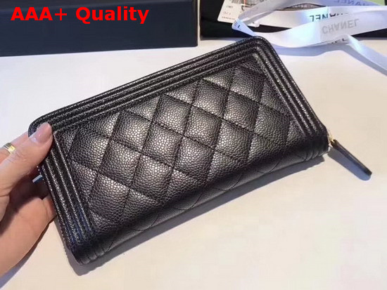 Chanel Boy Chanel Zipped Wallet in Black Grained Calfskin Replica