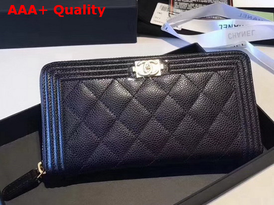 Chanel Boy Chanel Zipped Wallet in Black Grained Calfskin Replica