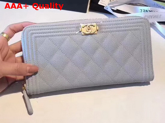 Chanel Boy Chanel Zipped Wallet in Light Blue Grained Calfskin Replica