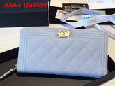 Chanel Boy Chanel Zipped Wallet in Light Blue Grained Calfskin Replica