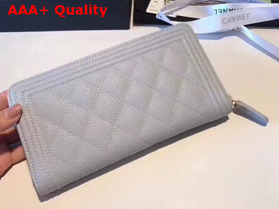 Chanel Boy Chanel Zipped Wallet in Light Blue Grained Calfskin Replica