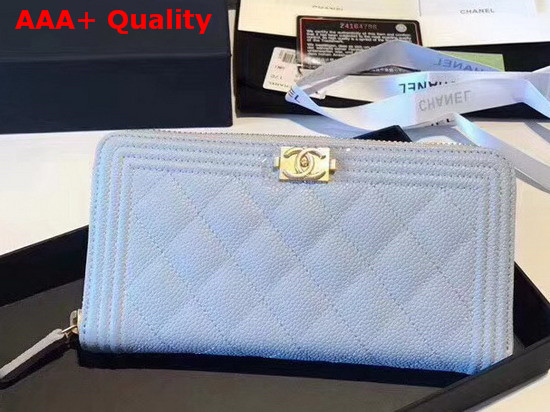 Chanel Boy Chanel Zipped Wallet in Light Blue Grained Calfskin Replica