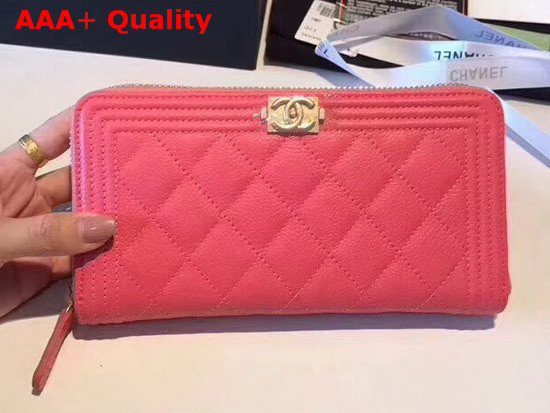 Chanel Boy Chanel Zipped Wallet in Pink Grained Calfskin Replica