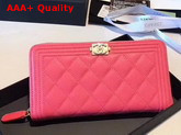 Chanel Boy Chanel Zipped Wallet in Pink Grained Calfskin Replica