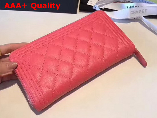 Chanel Boy Chanel Zipped Wallet in Pink Grained Calfskin Replica