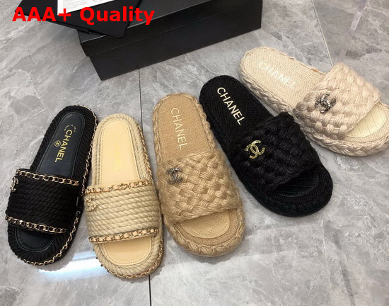 Chanel Braided Mules in Beige Cotton Replica