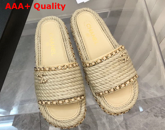 Chanel Braided Mules in Beige Cotton with Chain Trims Replica