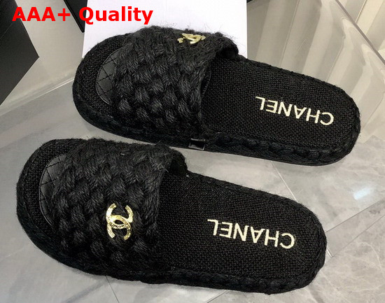 Chanel Braided Mules in Black Cotton Replica