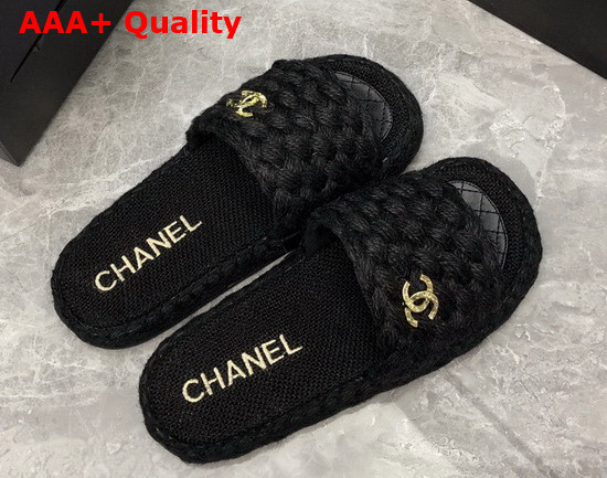 Chanel Braided Mules in Black Cotton Replica