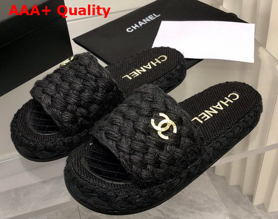 Chanel Braided Mules in Black Cotton Replica