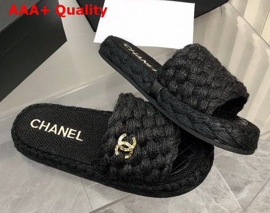 Chanel Braided Mules in Black Cotton Replica