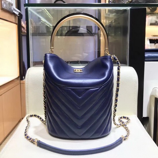 Chanel Bucket Bag Navy Blue Lambskin