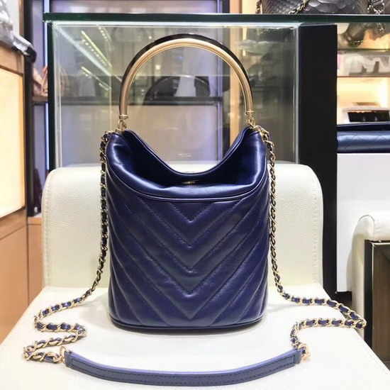 Chanel Bucket Bag Navy Blue Lambskin