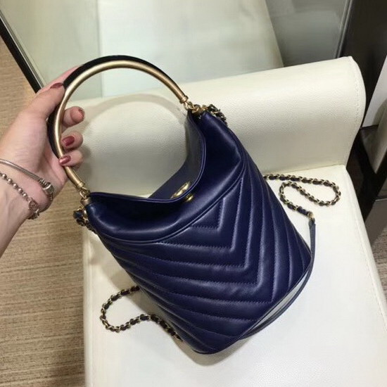 Chanel Bucket Bag Navy Blue Lambskin