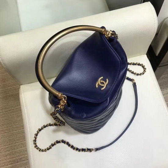 Chanel Bucket Bag Navy Blue Lambskin