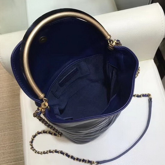 Chanel Bucket Bag Navy Blue Lambskin