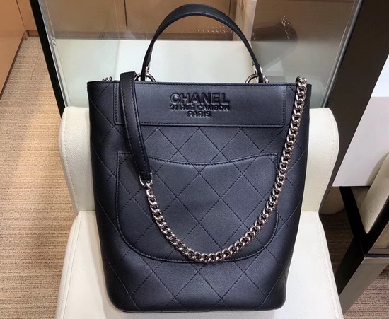 Chanel Bucket Bag in Black Calfskin AS0577