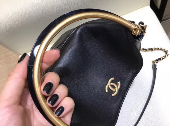 Chanel Bucket Bag in Black Chevron Lambskin Gold Tone Metal A57861