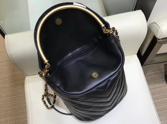 Chanel Bucket Bag in Black Chevron Lambskin Gold Tone Metal A57861