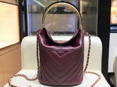 Chanel Bucket Bag in Burgundy Chevron Lambskin Gold Tone Metal