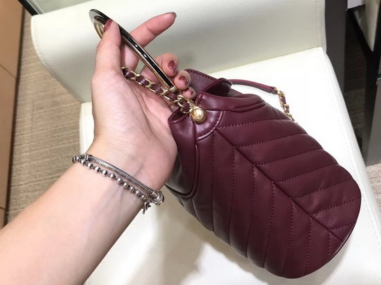 Chanel Bucket Bag in Burgundy Chevron Lambskin Gold Tone Metal