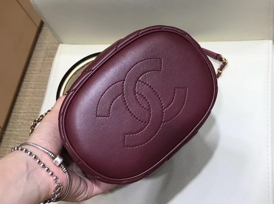 Chanel Bucket Bag in Burgundy Chevron Lambskin Gold Tone Metal