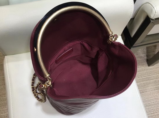 Chanel Bucket Bag in Burgundy Chevron Lambskin Gold Tone Metal