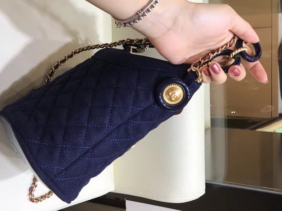 Chanel Bucket Bag in Navy Blue Wool and Lambskin