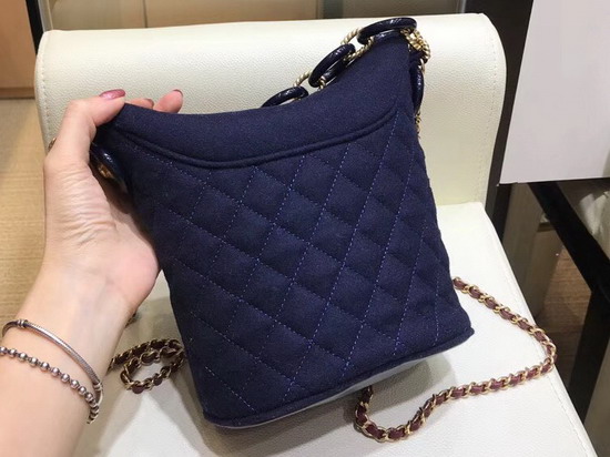 Chanel Bucket Bag in Navy Blue Wool and Lambskin