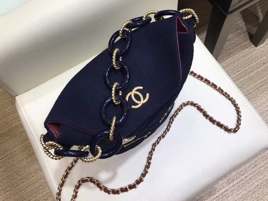 Chanel Bucket Bag in Navy Blue Wool and Lambskin